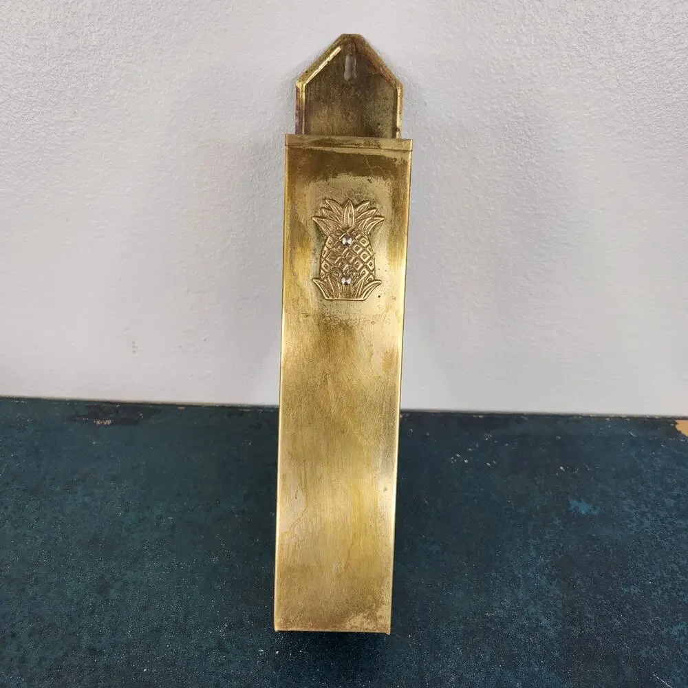 Brass Pineapple Long Match Box Holder Tropical Beach House Decor